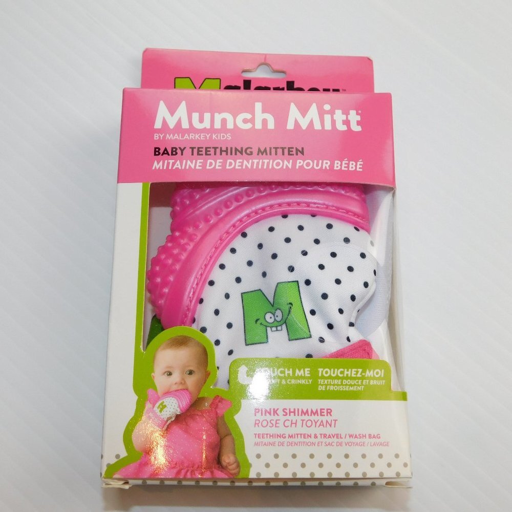 Malarkey Kids Munch Mitt Pink Shimmer Baby 3-7 Months Teething Mitten  NEW